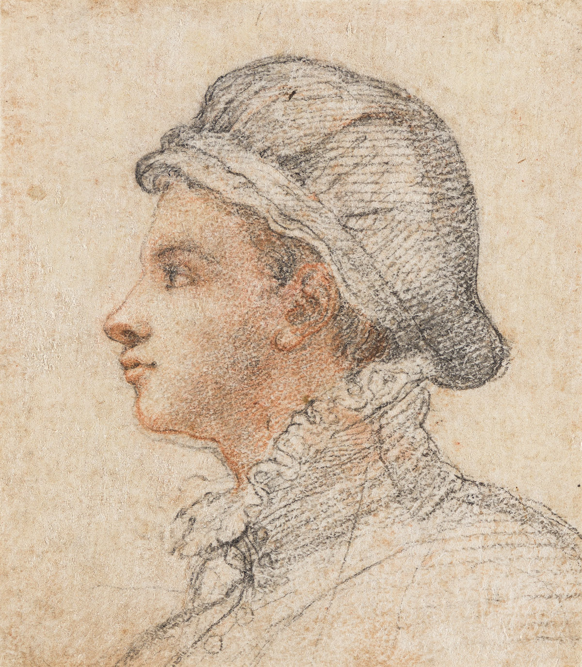FEDERICO ZUCCARO (SantAngelo in Vado 1540/1-1609 Ancona) Bust-length Portrait of a Young Man in Profile, looking left.
